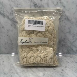 Faybox Short Women Crochet Cable Knit Leg Warmers in Ivory